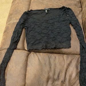 Long sleeve black lace crop top